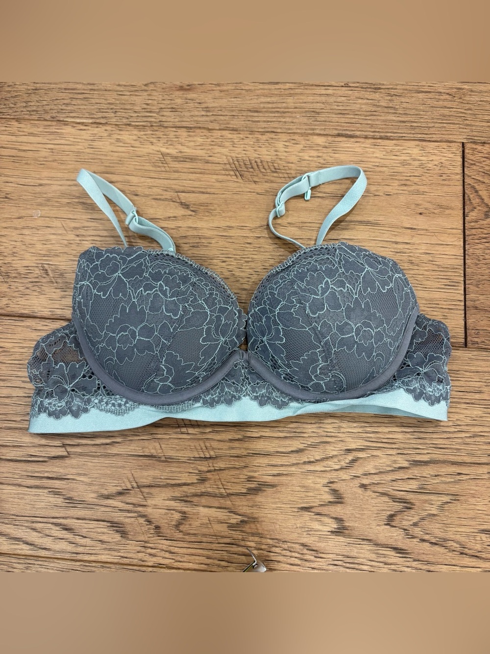 Lasenza Gray and Light Blue Lace Underwire Bra
